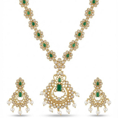Star & Moon Floral Link Necklace Set - Gold Plated - Riwaaj