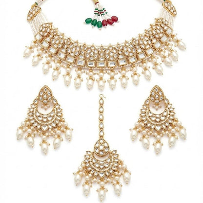 Mehtab Mirror - Work Kundan Jewelry Set - 4 Piece Gold Plated - Riwaaj