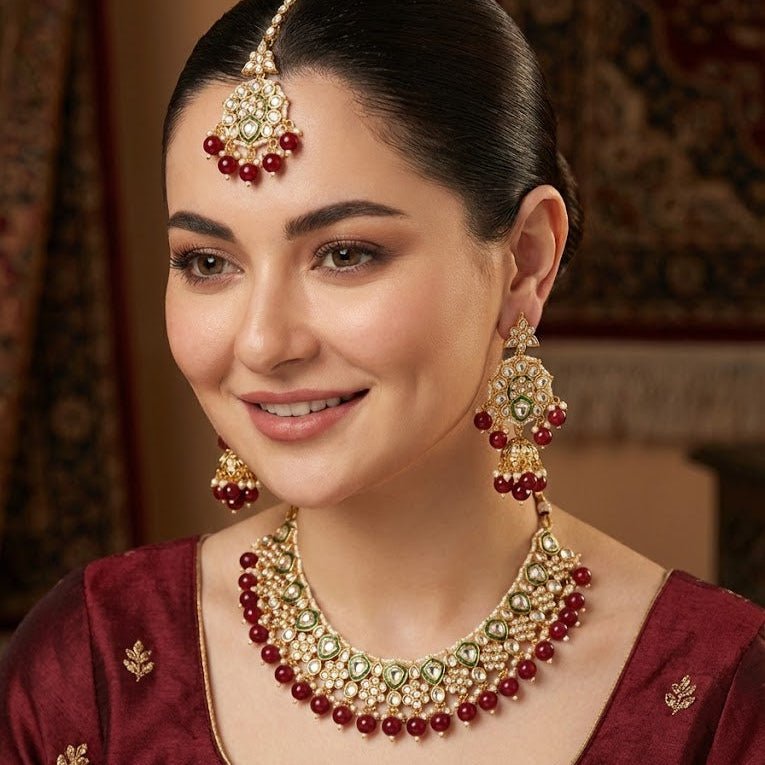 Afreen Mirror - Work Kundan Jewelry Set - 4 Piece Gold Plated - Riwaaj