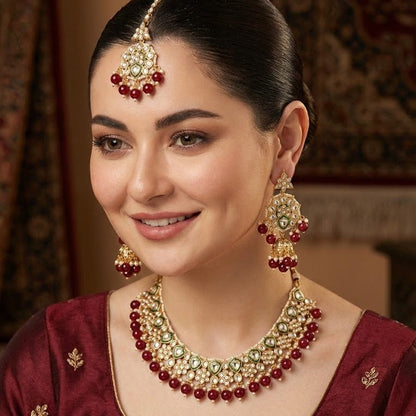 Afreen Mirror - Work Kundan Jewelry Set - 4 Piece Gold Plated - Riwaaj