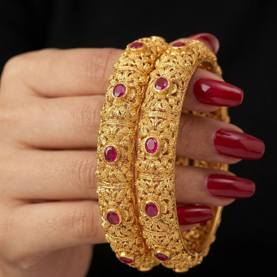 Gold Plated Openable Ruby Heritage Duo - Riwaaj
