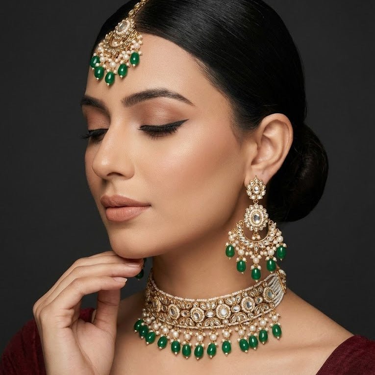 Radiant Mirror - Work Kundan Jewelry Set - 4 Piece Gold Plated - Riwaaj