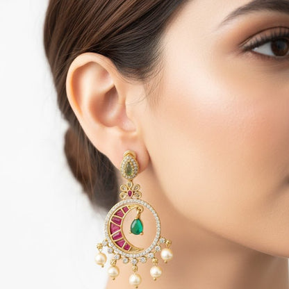 Emerald Green Crescent Moon Drop Earrings - Riwaaj