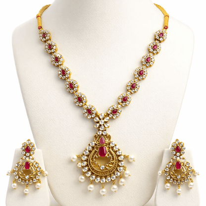 Star & Moon Floral Link Necklace Set - Gold Plated - Riwaaj