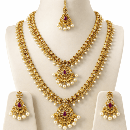 Royal Palace Double - Layer Set - 4 Piece Gold Plated Jewelry - Riwaaj