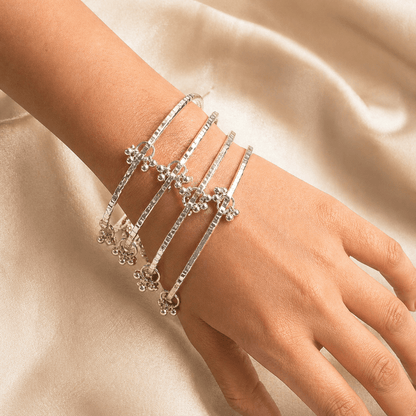 Silver Kashmiri Ghungroo Charm Bangle Set – 22K Gold Plated | Set of 4 | - Riwaaj