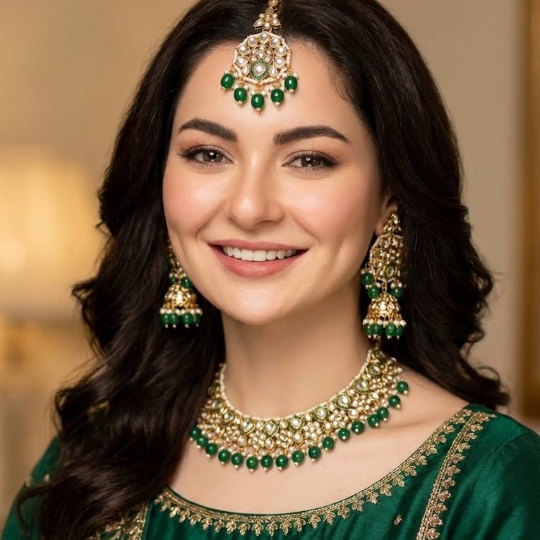 Afreen Mirror - Work Kundan Jewelry Set - 4 Piece Gold Plated - Riwaaj