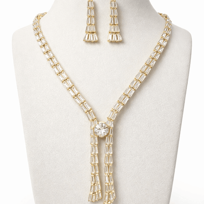Crystal Baguette Fringe Jewelry Set - Contemporary Gold or Silver Plated - Riwaaj