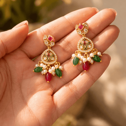 Gold Plated Crescent Drop Earrings - Riwaaj