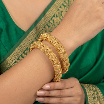 Gold Plated Semi-Precious Stone Openable Bangle Set - 2 Piece