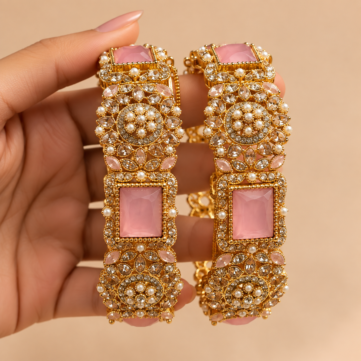 Afsana Rectangular Stone Bangles (Pair)