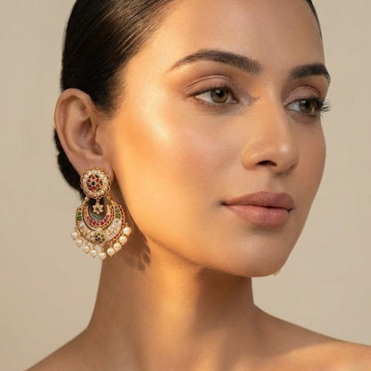 Royal Crescent Floral Drop Earrings - Riwaaj