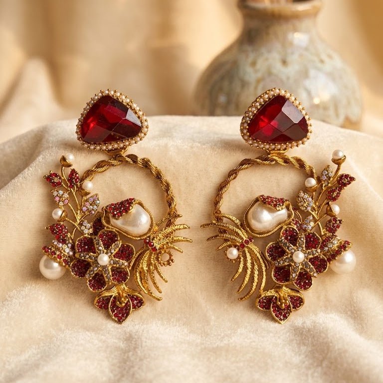 Imperial Pearl & Gemstone Encrusted Hoops - Riwaaj