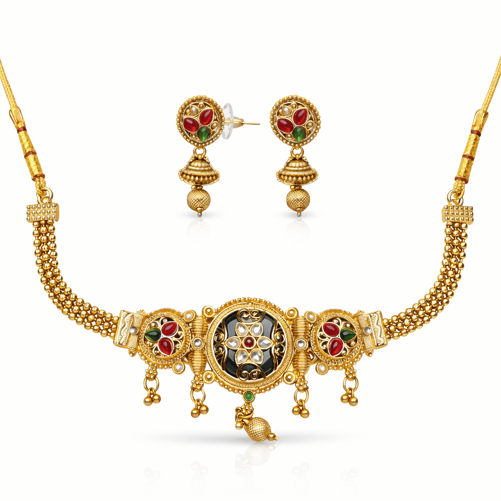 Vintage Temple - Inspired Gold Necklace Set - Riwaaj