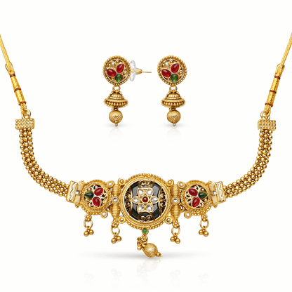 Vintage Temple - Inspired Gold Necklace Set - Riwaaj