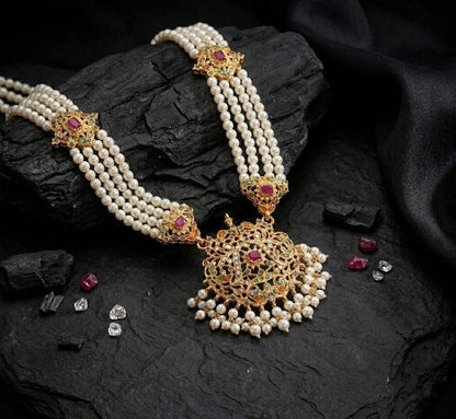 Maharani Multi - Strand Pearl & Gem Haar | Indian Necklace - Riwaaj