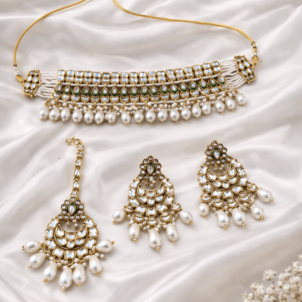 Heritage Kundan Jewelry Set - 4 Piece Gold Plated - Riwaaj