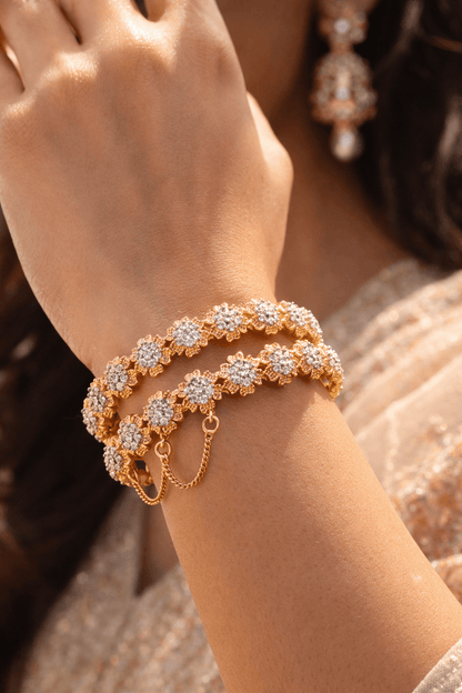 22K Gold Plated Zirconia Bangle | Adjustable Cuff Bracelet - Riwaaj