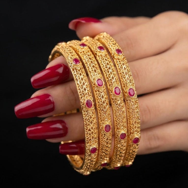 Ruby Heritage Gold Plated Bangle Set - 4 Piece - Riwaaj