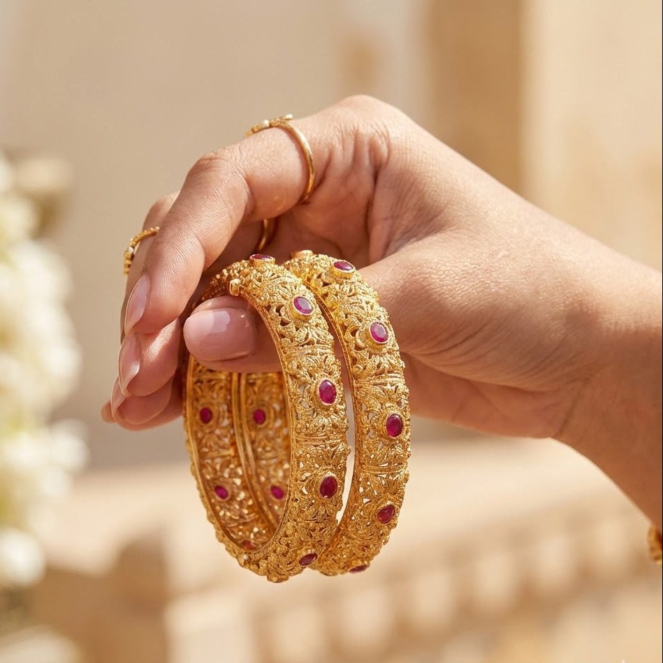 Gold Plated Openable Ruby Heritage Duo - Riwaaj