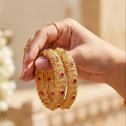 Gold Plated Openable Ruby Heritage Duo - Riwaaj