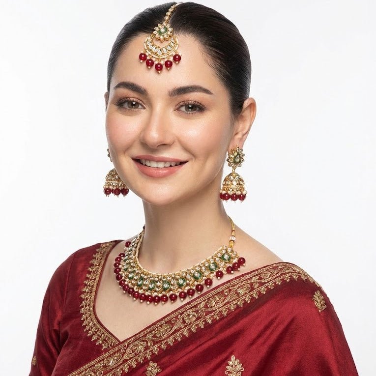 Moonlight Mirror - Work Kundan Set with Chandbali Earrings - 3 Piece Gold Plated - Riwaaj