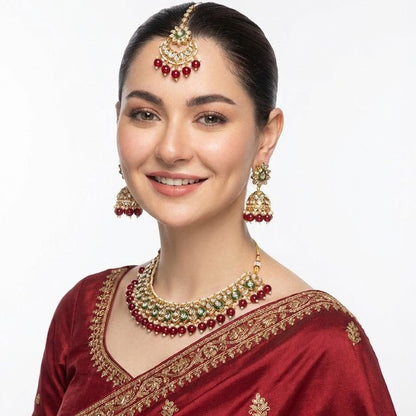 Moonlight Mirror - Work Kundan Set with Chandbali Earrings - 3 Piece Gold Plated - Riwaaj