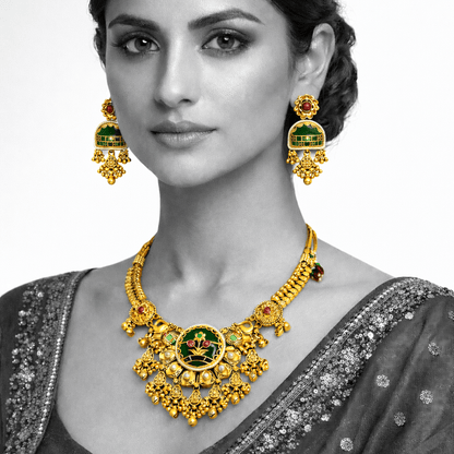 Divine Elephant Heritage Jewelry Set - Meenakari Antique Gold Plated - Riwaaj