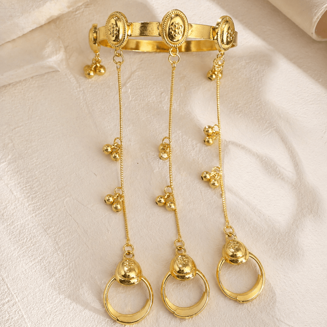 Kashmiri Style Gold Plated Hath Phool Bracelet Ring Hand Chain | Adjustable Design Haath Phool for Women (Single Piece) - Riwaaj