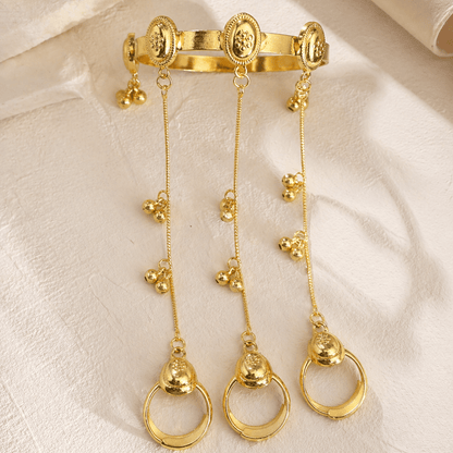 Kashmiri Style Gold Plated Hath Phool Bracelet Ring Hand Chain | Adjustable Design Haath Phool for Women (Single Piece) - Riwaaj