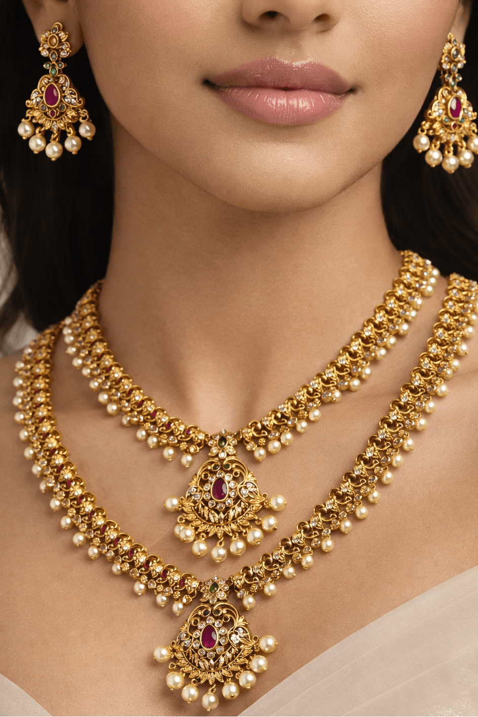 Royal Palace Double - Layer Set - 4 Piece Gold Plated Jewelry - Riwaaj