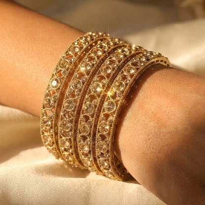 Antique Gold Plated Bangle Set - 4 Piece Vintage Style - Riwaaj