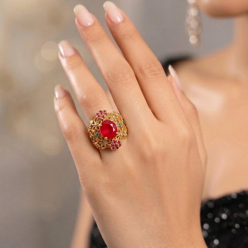 Handcrafted 22k Gold Statement Bloom Mara Ring - Riwaaj