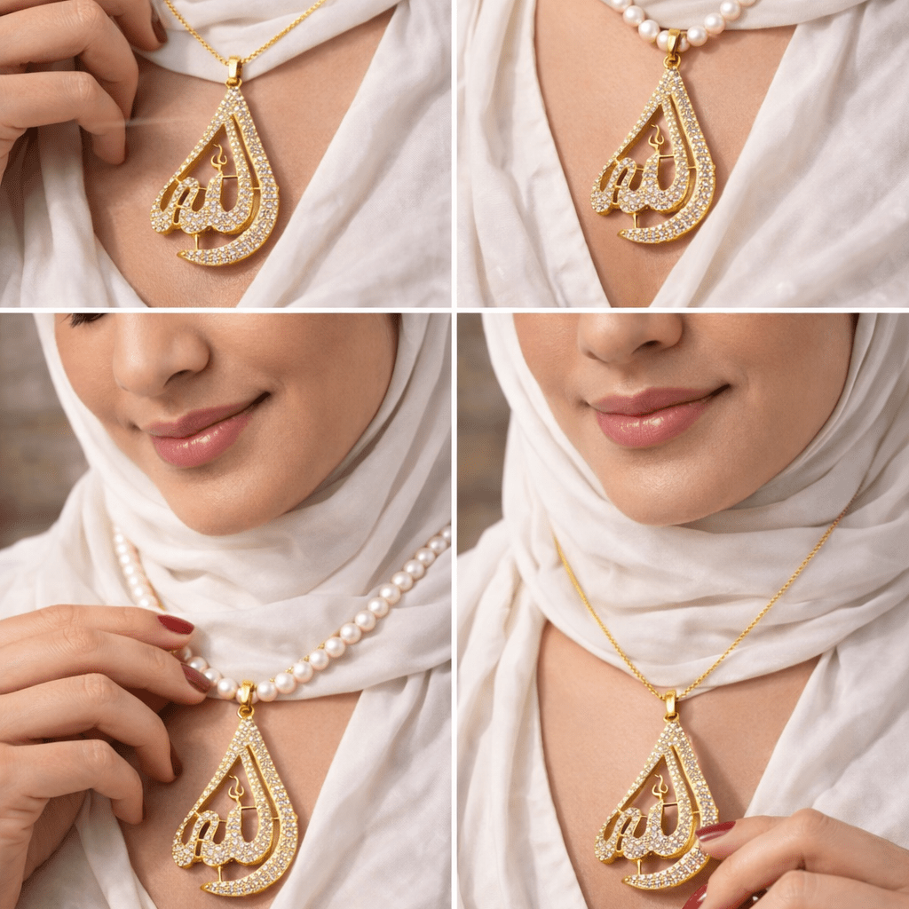 Allah Name Pendant - Arabic Calligraphy with Zircon Stones - Riwaaj