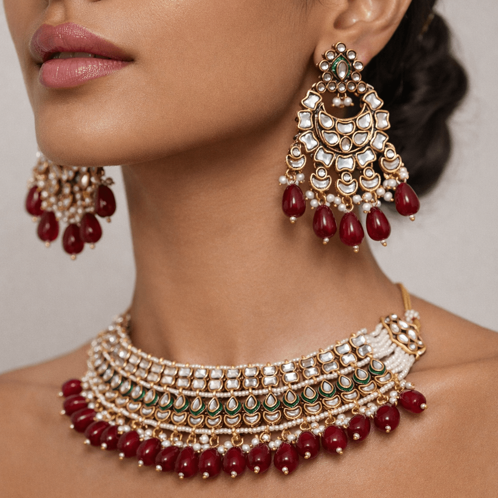 Heritage Kundan Jewelry Set - 4 Piece Gold Plated - Riwaaj