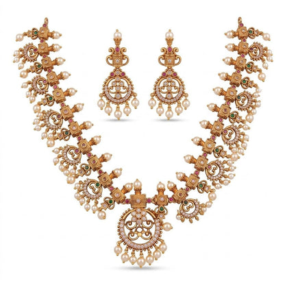 Antique Gold - Plated Pearl Necklace Set - Riwaaj