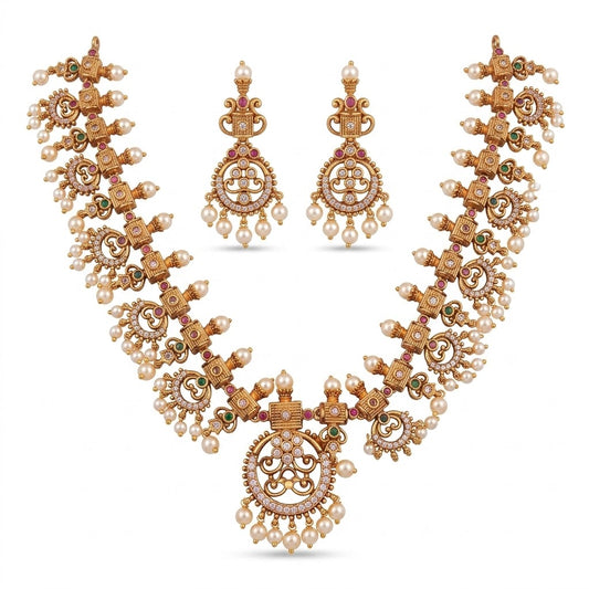 Antique Gold-Plated Pearl Necklace Set