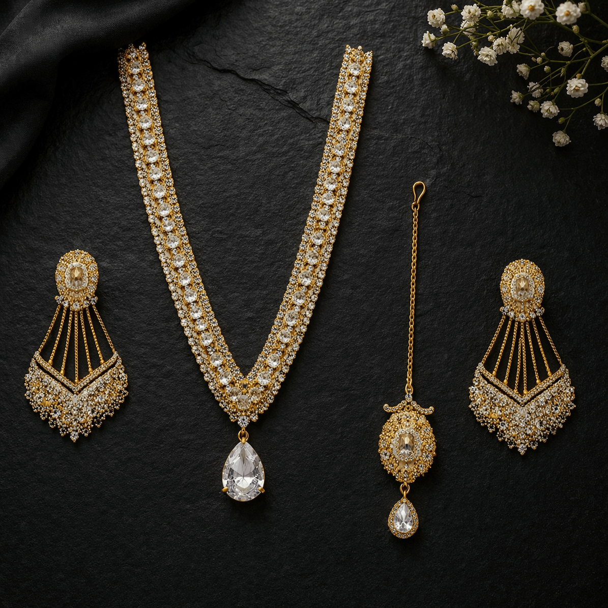 Gold & Crystal Heritage Bridal Set - Riwaaj