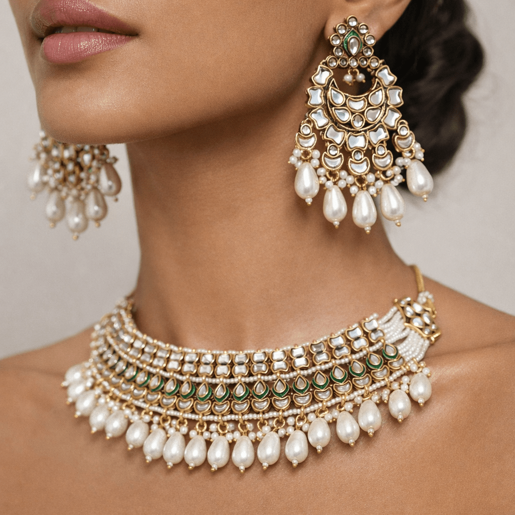 Heritage Kundan Jewelry Set - 4 Piece Gold Plated - Riwaaj
