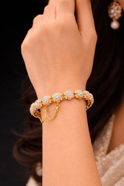 22K Gold Plated Zirconia Bangle | Adjustable Cuff Bracelet - Riwaaj