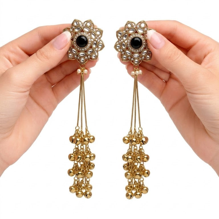 Rang Kashmiri Long Earrings – 22K Antique Gold Handmade Statement Drops