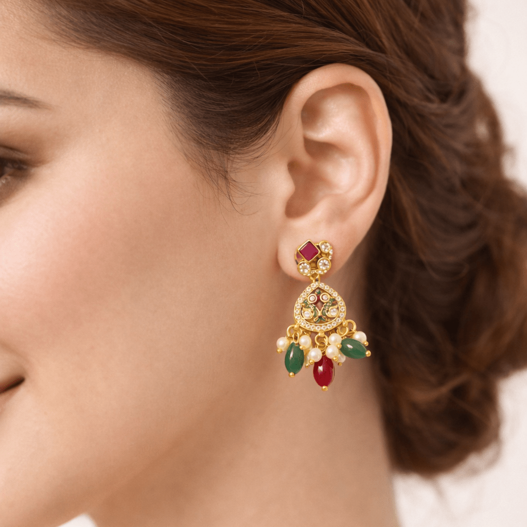 Gold Plated Crescent Drop Earrings - Riwaaj