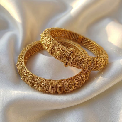 Gold Plated Semi-Precious Stone Openable Bangle Set - 2 Piece