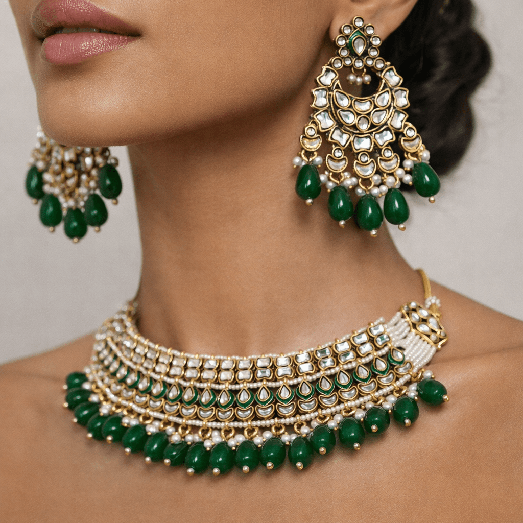 Heritage Kundan Jewelry Set - 4 Piece Gold Plated - Riwaaj