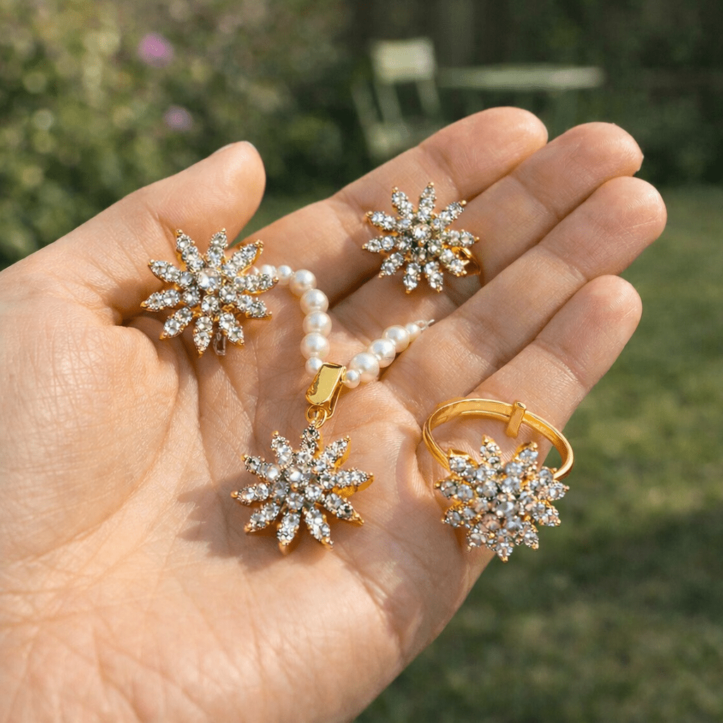 Sun Flower Gold Plated Locket Set - Riwaaj