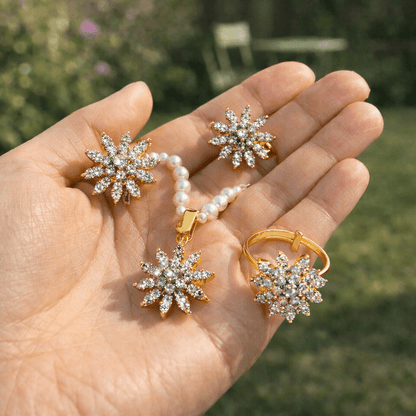 Sun Flower Gold Plated Locket Set - Riwaaj