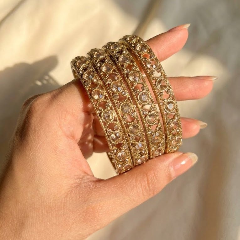 Antique Gold Plated Bangle Set - 4 Piece Vintage Style - Riwaaj