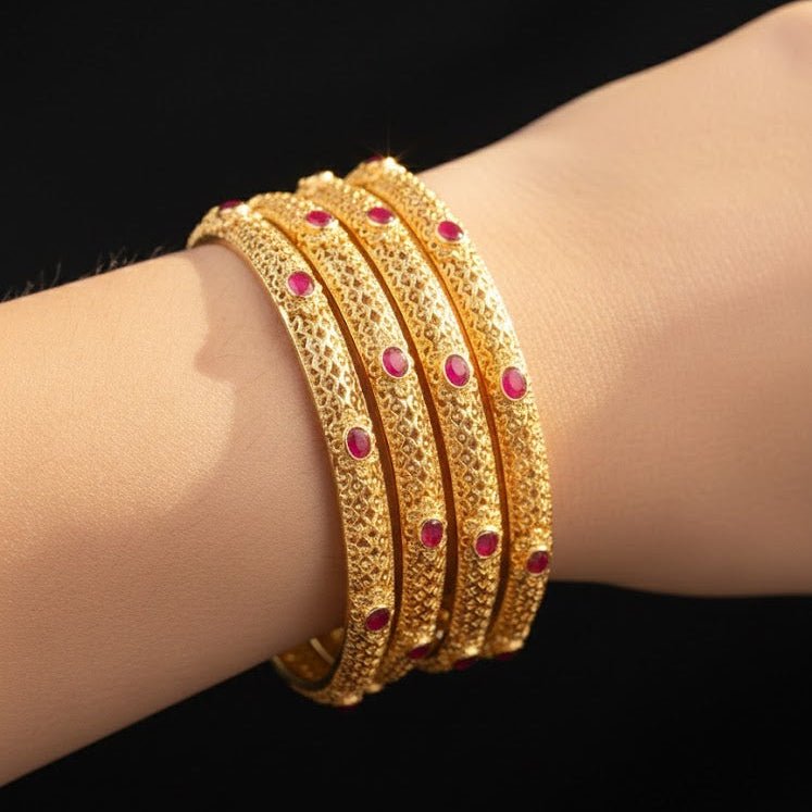 Ruby Heritage Gold Plated Bangle Set - 4 Piece - Riwaaj