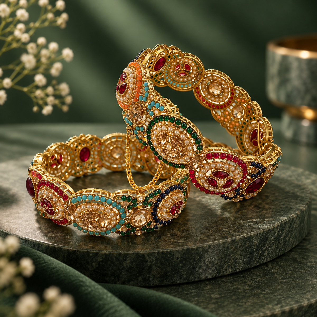 Rang Mahal Multicolour Medallion Bangles (Pair)