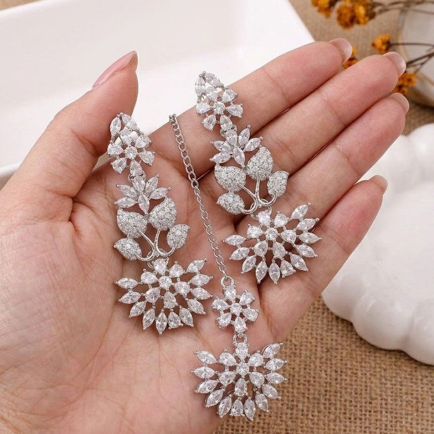Crystal Blossom Earrings & Teeka - Riwaaj
